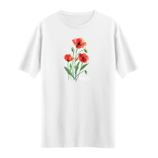 Poppy Gelincik Çiçeği Baskılı T-shirt – Zarif ve Doğal Tasarım