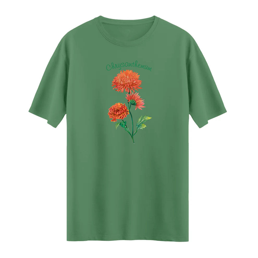 Chrysanthemum Kasımpatı Çiçeği Baskılı T-shirt – Doğal ve Zarif Tasarım