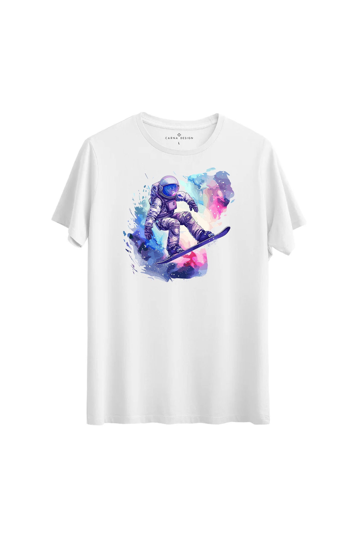 "Snowboardlı Uzayadam T-shirt – Macera ve Stili Kozmik Boyuta Taşıyın!"