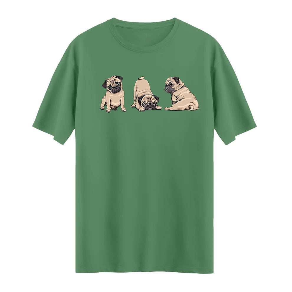 Sevimli Pug Üçlüsü Baskılı %100 Pamuk T-shirt