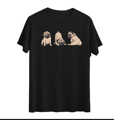 Sevimli Pug Üçlüsü Baskılı %100 Pamuk T-shirt