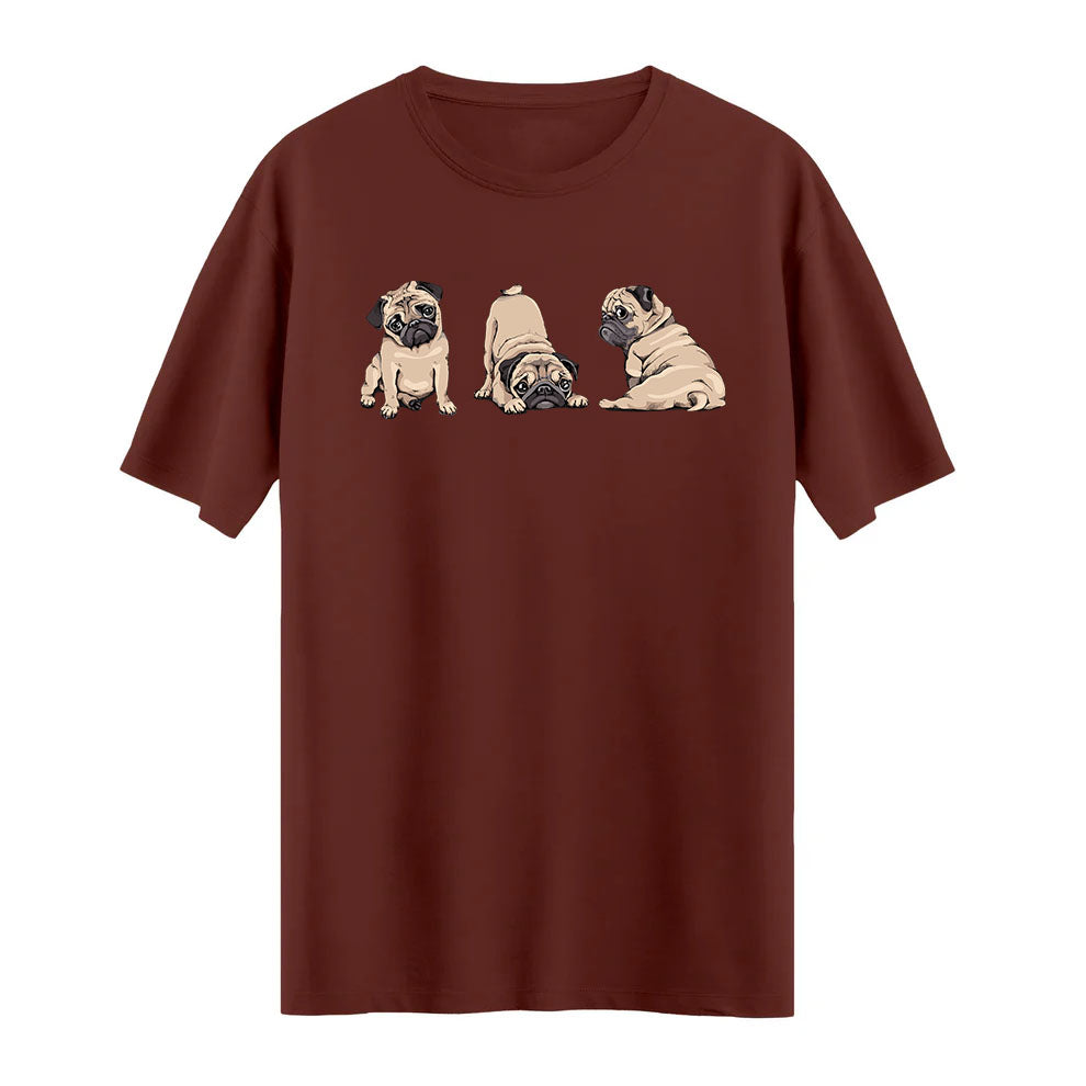 Sevimli Pug Üçlüsü Baskılı %100 Pamuk T-shirt