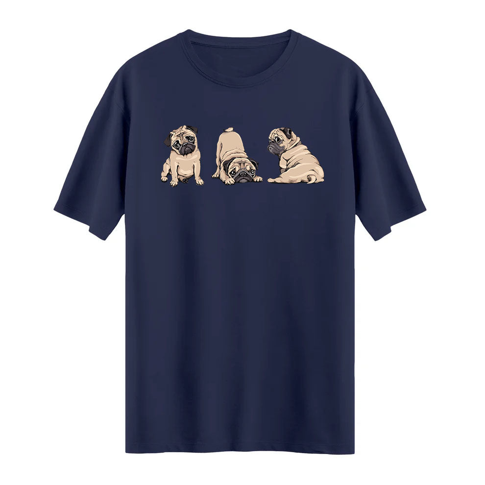 Sevimli Pug Üçlüsü Baskılı %100 Pamuk T-shirt