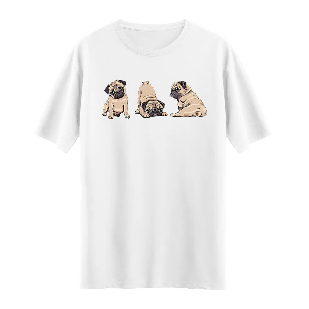 Sevimli Pug Üçlüsü Baskılı %100 Pamuk T-shirt