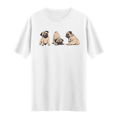 Sevimli Pug Üçlüsü Baskılı %100 Pamuk T-shirt