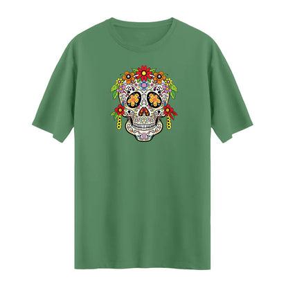 Kadın Floral Skull Baskılı T-shirt – Yumuşak ve Sanatsal Tasarım