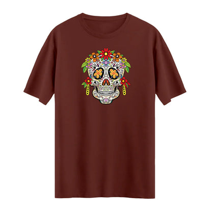 Kadın Floral Skull Baskılı T-shirt – Yumuşak ve Sanatsal Tasarım