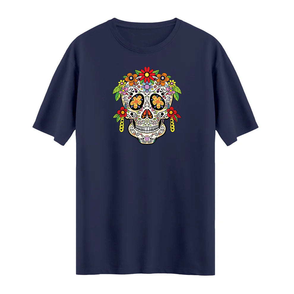 Kadın Floral Skull Baskılı T-shirt – Yumuşak ve Sanatsal Tasarım