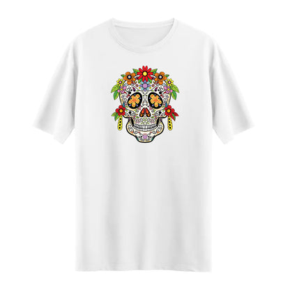 Kadın Floral Skull Baskılı T-shirt – Yumuşak ve Sanatsal Tasarım