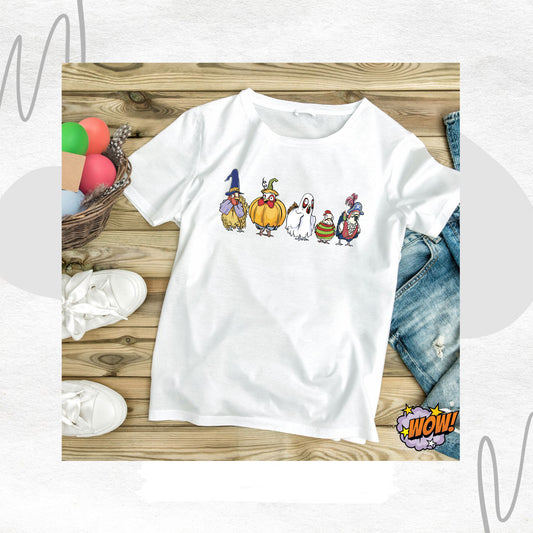 Kendini Hayalet Sanan Sevimli Tavuklar T-shirt – Eğlence ve Neşenin Komik Buluşması!